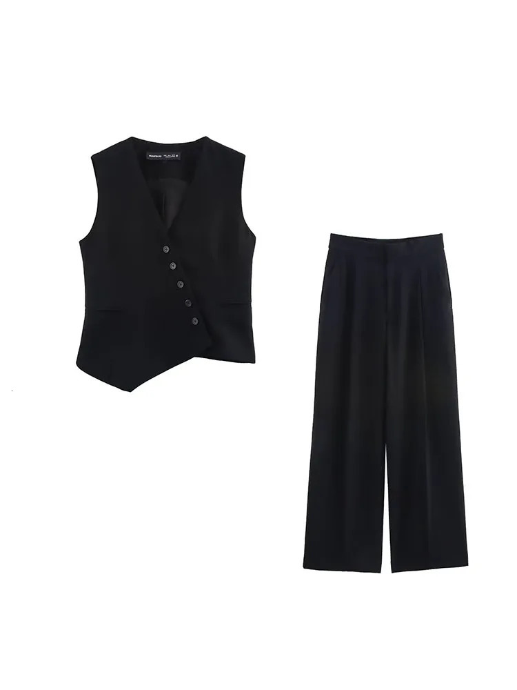 Womens summer 2piece set casual solid asymmetrical vest and mens elegant street double clothing 250403