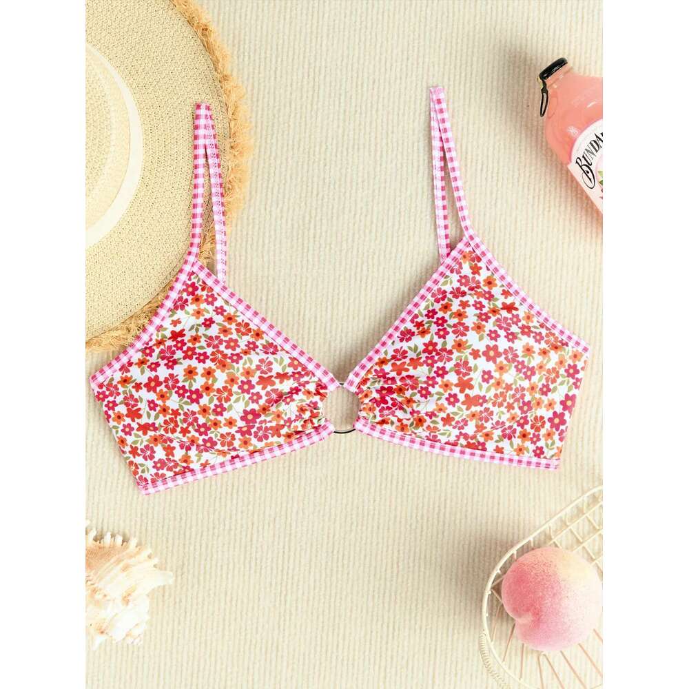 Rose Red wer Print Bikini Set Women 2025 Summer New High Waist 2 Piece Swimsuit V-neck Bra Push Suspender Backless Swimwear