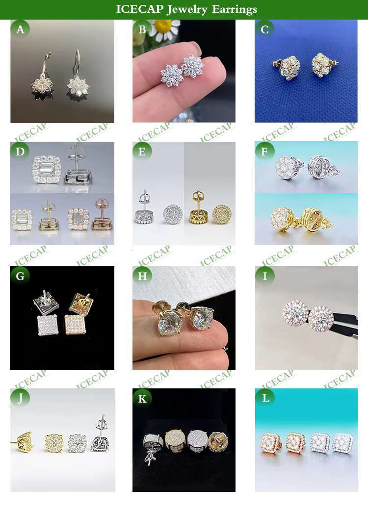 Icecap Hot Sale Stud Earrings Round Diamond VVS Moissanite Luxury Earrings Fine Jewelry Ladies 925 Silver Earrings Set