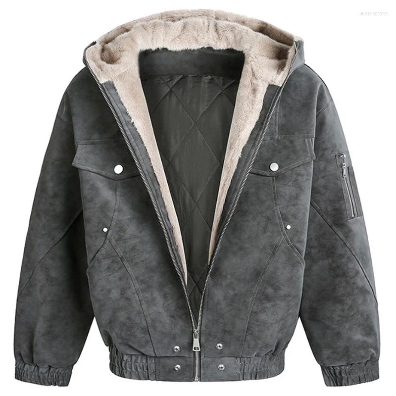 Men's Jackets Retro PU Leather Thicken Fleece Parkas Coats Winter Cotton Jacket Windproof Warm Hooded Coat
