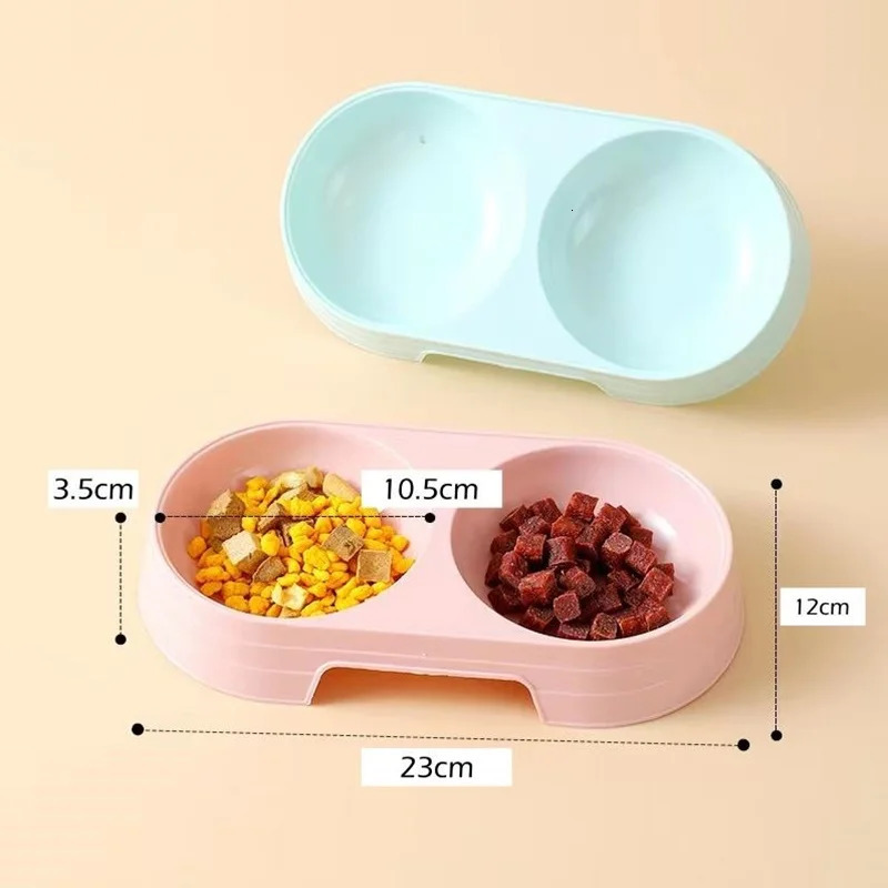 Pet Double Bowl Plastic Kitten Dog Food and Beverage Tray Feeding Machine Cat Feeding Machine Pet Supplies Dog Accessories Pet Bowl 250403