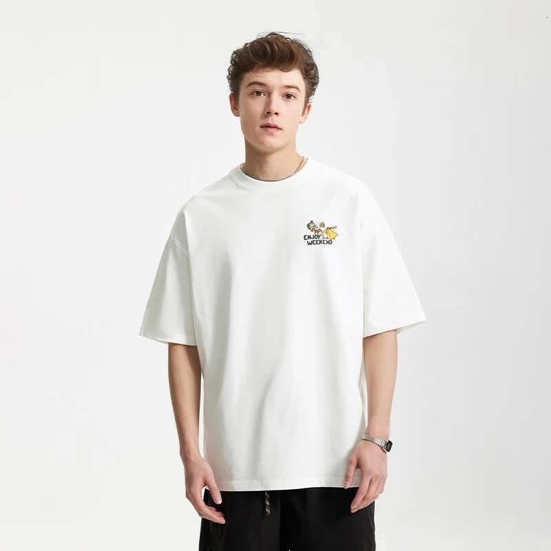 Men's Heavyweight Printed T-Shirt Mountain Series Outdoor Camping Loose-Fit 100% Cotton Short Sleeve