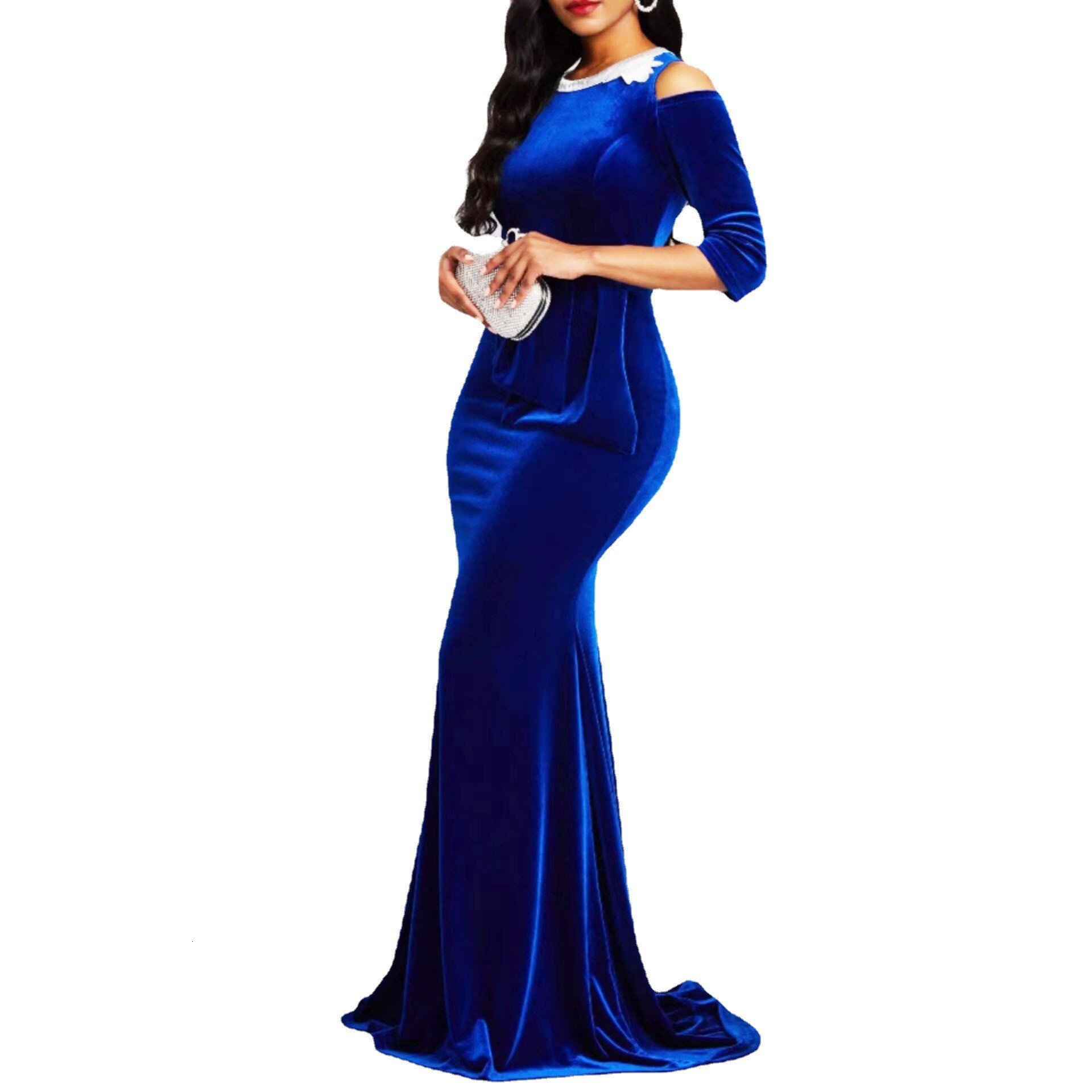 2025 Winter New Gold Velvet Slimming Off Shoulder Irregular Evening Dress for Women