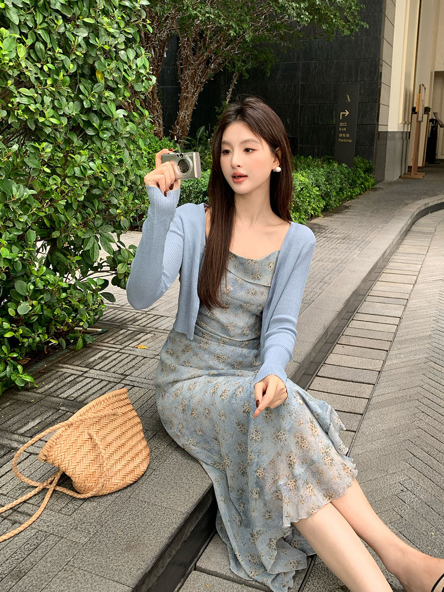 S19 New Summer Korean Style High Waist Elegant Suspender Dress Swing Neck Solid Color Pure Desire Dress