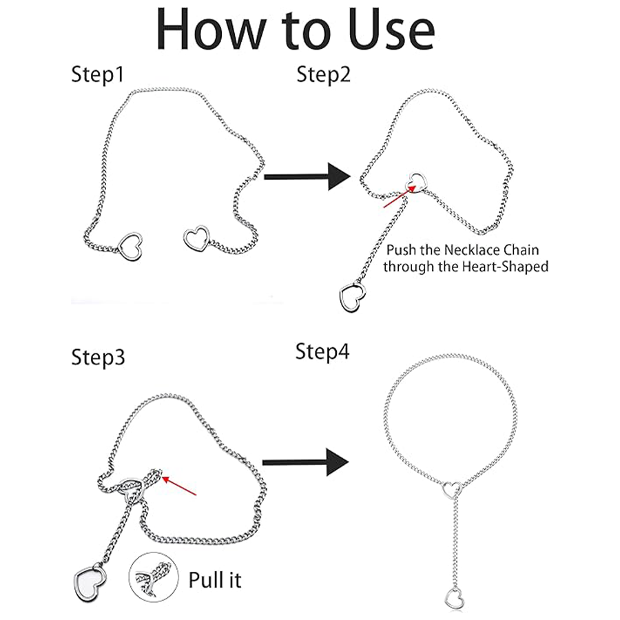 Heart Slip Chain Necklace for Women Men Stainless Steel Adjustable O-Ring Lariat Cuban Collar Choker Necklace Jewelry Punk Rock Gothic Y-Necklace Red 