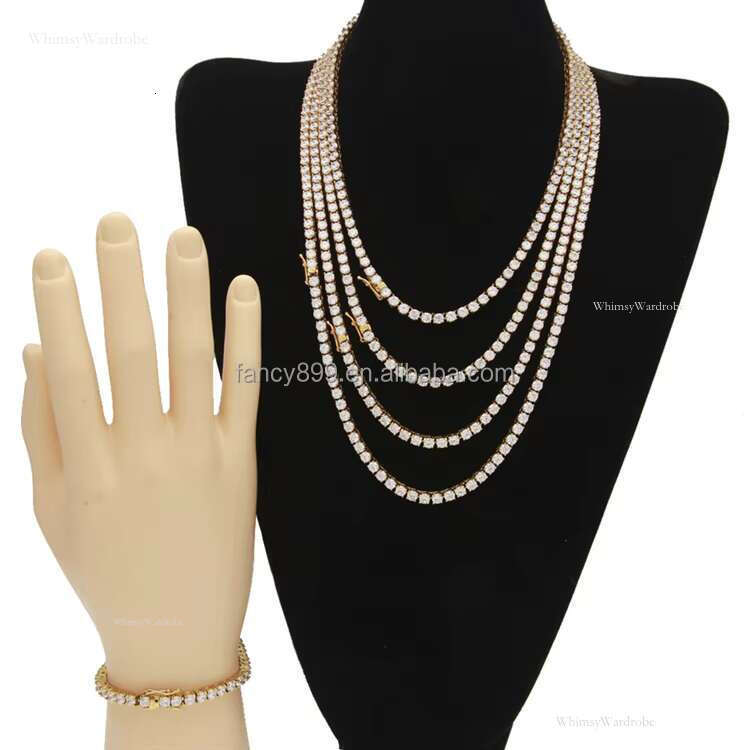Stainless Steel Real Gold Plated Stone Necklace VVS Moissanite Tennis Chain