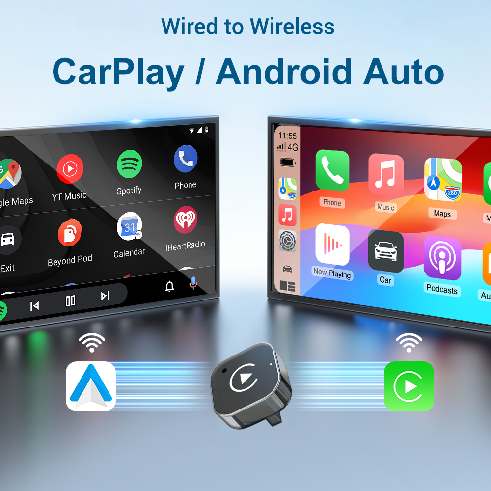 KOWANKIT Wireless CarPlay Android Auto Ai Box, Plug & Play Dongle Converts Wired To Wireless, WIFI 5.8G BT5.2 Adapter, No Delay, Car Accessories, KA05