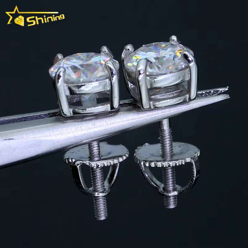 Pass Diamond Tester Iced Out Hip Earrings 925 Vvs Moissanite Diamond Screw Back Stud Earrings with GRA Certificate