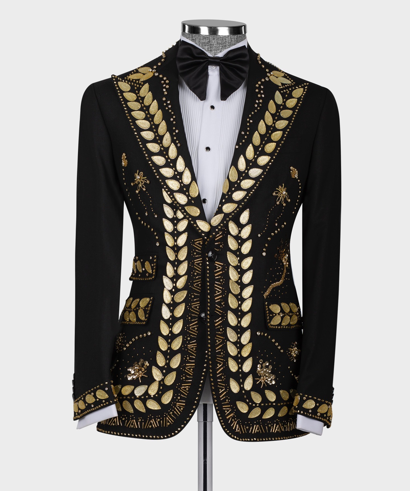 Tailor Made Men Suits 3 Pieces Crystal Beading Peaked Lapel Formal Wedding Groom Tuxedos Business Black Pants Set Customized