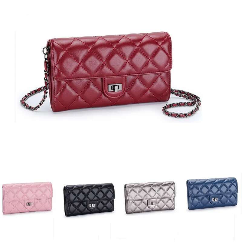 C009 Fashion Ladies Chain Female Real Leather Long Purse Casual Lady Large Capacity Mobile Phone Bag Shoulder Bags Clutch