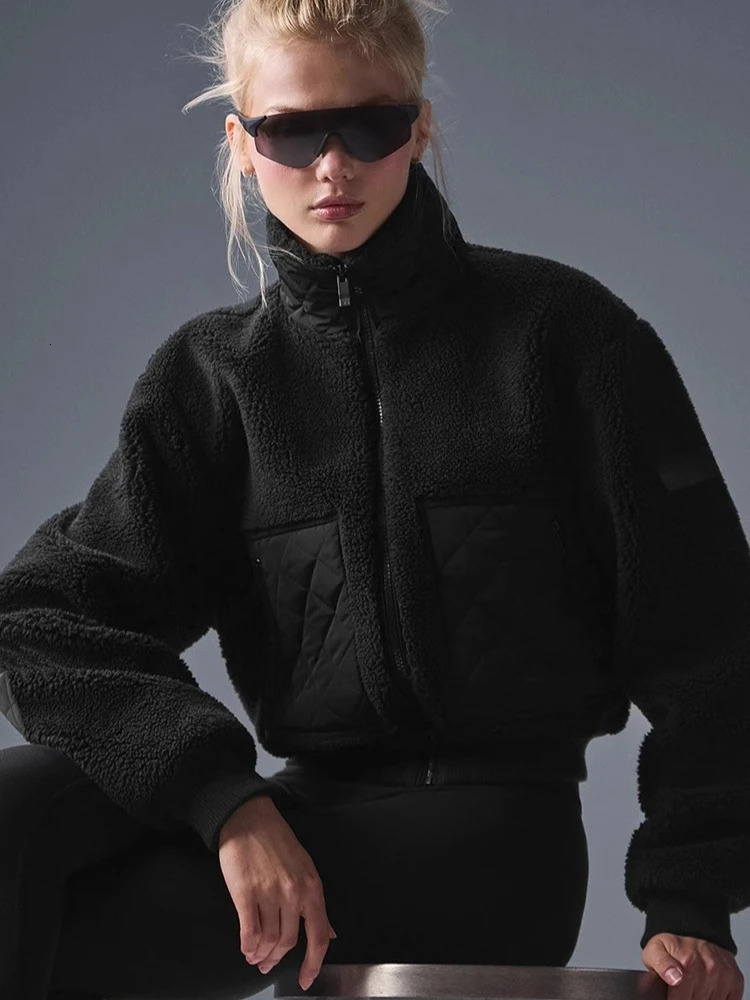 Lambs Wool Winter Jacket Women Thicken Warm Zipper Stand Collar Short Coat Fashion High Street Black Jackets for 251106