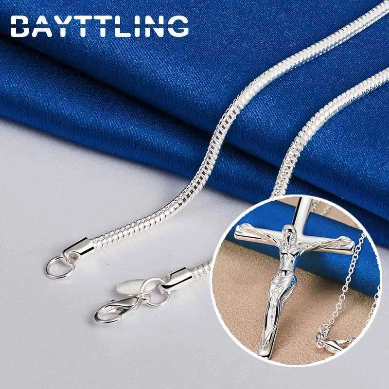 Sterg Sier 16-30 Inches Fine Cross Necklace For Women Men Charm Wedding Temperament Jewelry Gifts Party