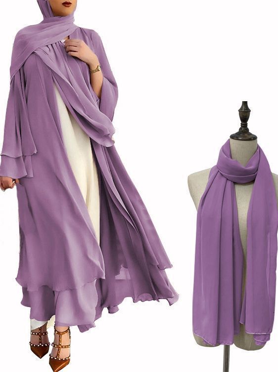 Straight New Double-Layer Chiffon Cardigan Temperament Long Skirt Solid Color Dress Abaya Maxi Dresses Islamic Clothing
