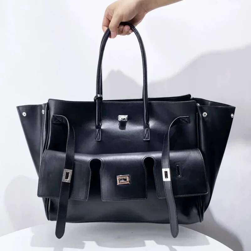 New Sier Buckle Large Capacity Wing Designer Fashion Genuine Leather Tote Brand Women's Commuter Shoulder Bag
