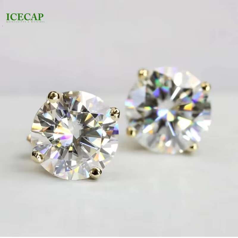 Icecap Hot Sale Stud Earrings Round Diamond VVS Moissanite Luxury Earrings Fine Jewelry Ladies 925 Silver Earrings Set
