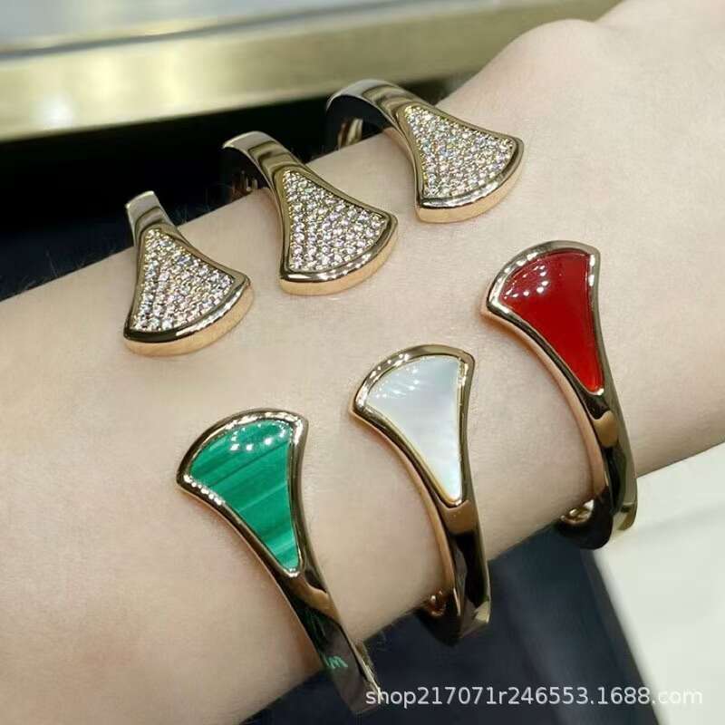 seiko v designer jewelry luxury jewelry gold thick plated baojia natural white motherofpearl malachite fanshaped light luxury elegant bracelet ring