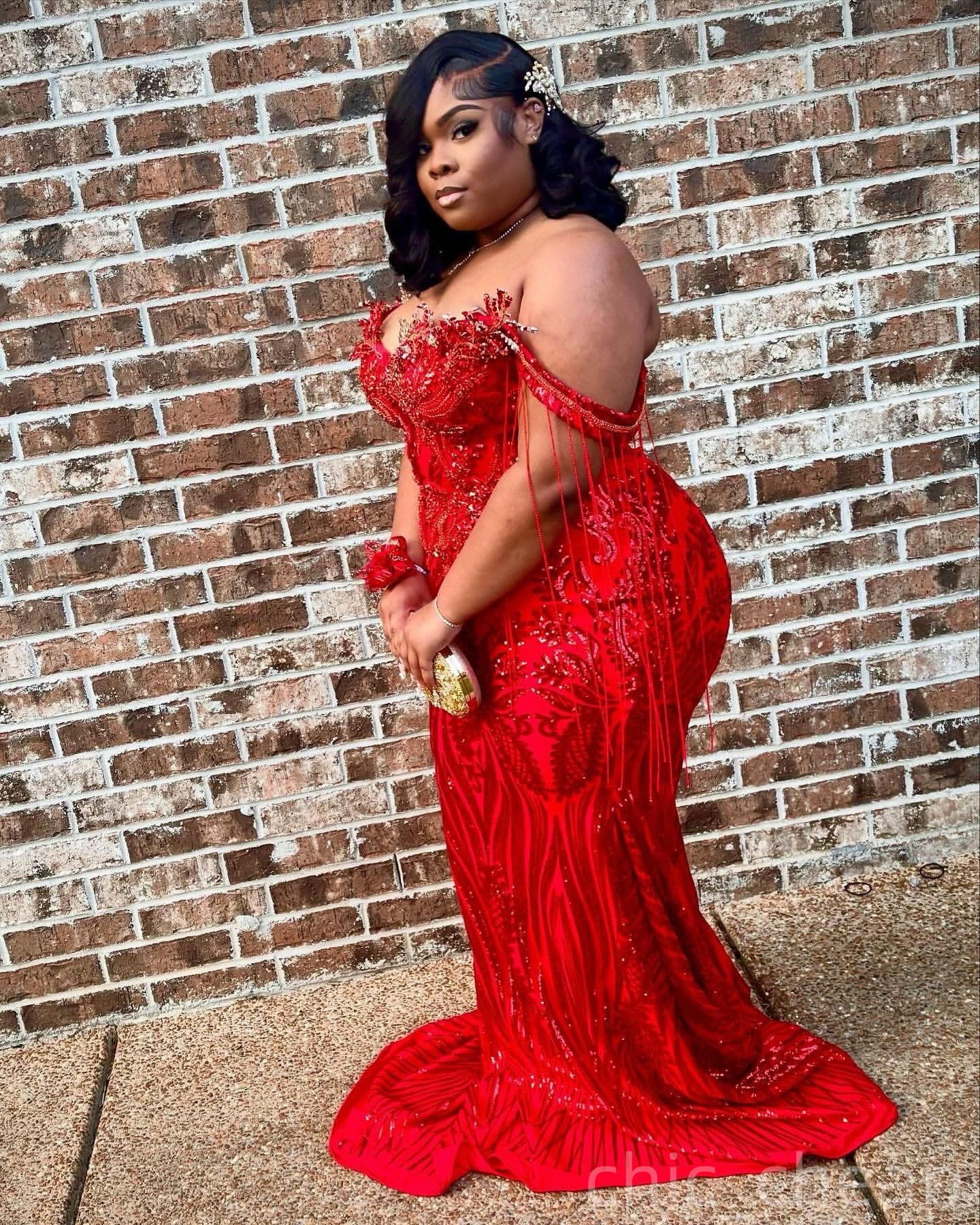 Red Mermaid Prom Dresses 2026 Tassels Crystals Sweetheart Sequined Evening Formal Party Second Birthday Engagement Gowns Plus Size Dress For Special O