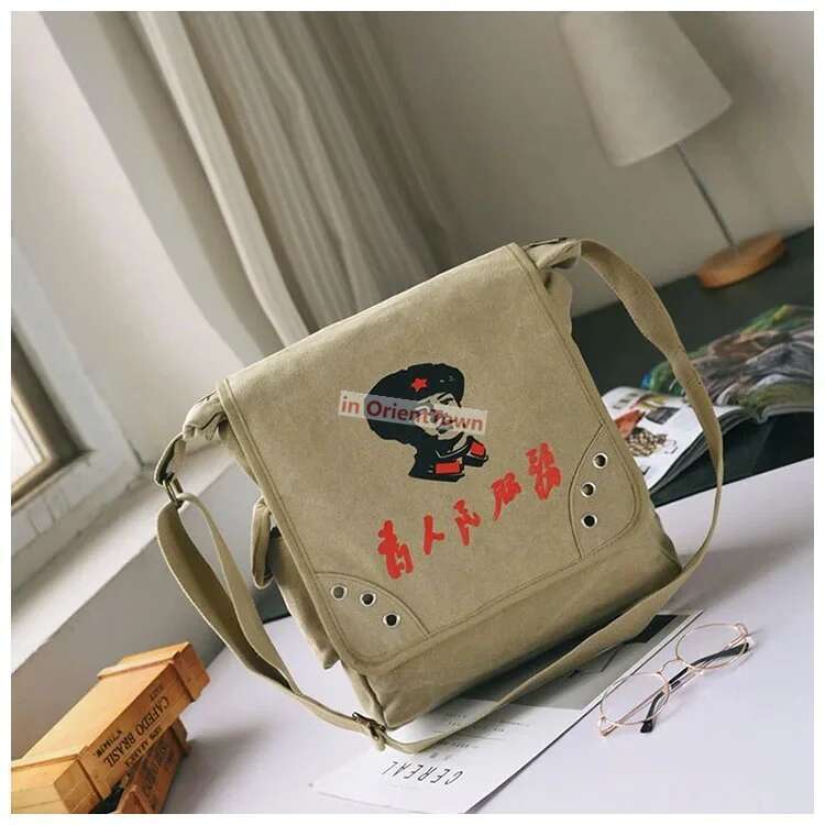 Fashion Chairman Mao Portrait Messenger Single Shoulder Canvas Bag Student Retro Serving The People Characters Nostalgic Bag