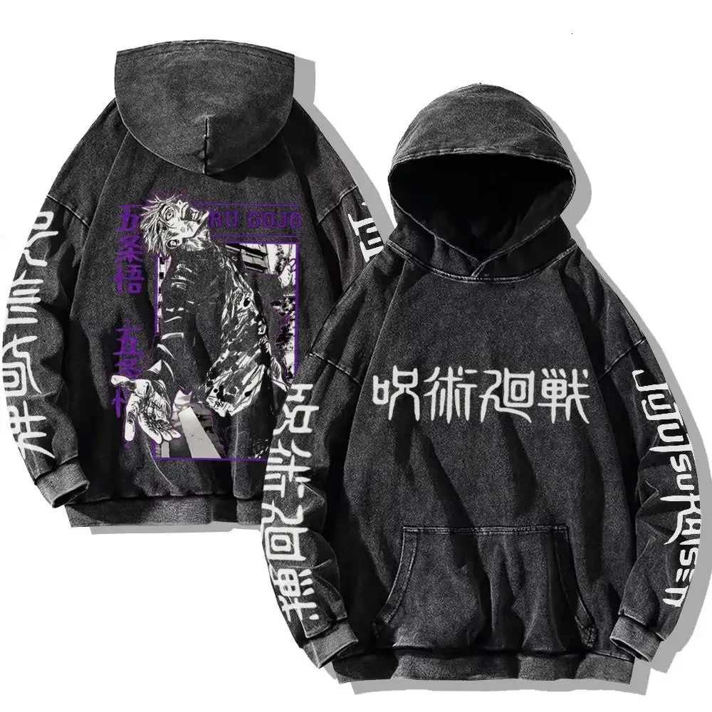 Vintage Anime Washed Hoodies Hip Hop Streetwear Cartoon Sweatshirts Men Women Casual Oversized Long Sleeve Pullover Y2k Clothes W251106