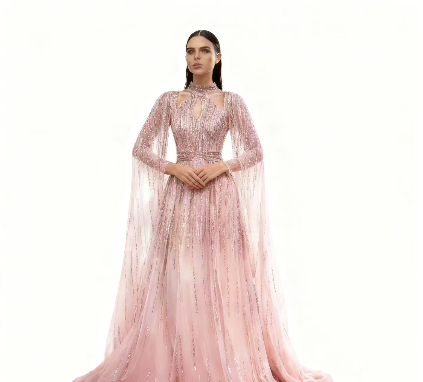 Cross-Border New Spring Summer European & American Women's Elegant Tulle Maxi Dress - Tassel Sequin Evening Gown
