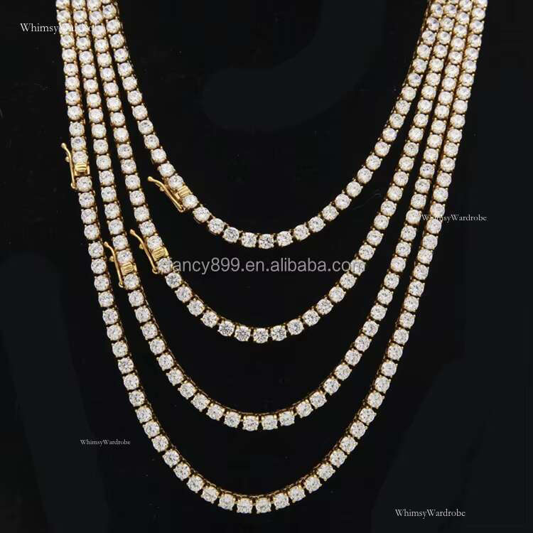 Stainless Steel Real Gold Plated Stone Necklace VVS Moissanite Tennis Chain