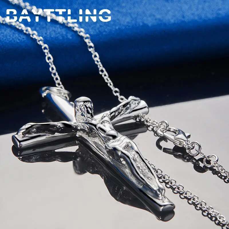 Sterg Sier 16-30 Inches Fine Cross Necklace For Women Men Charm Wedding Temperament Jewelry Gifts Party