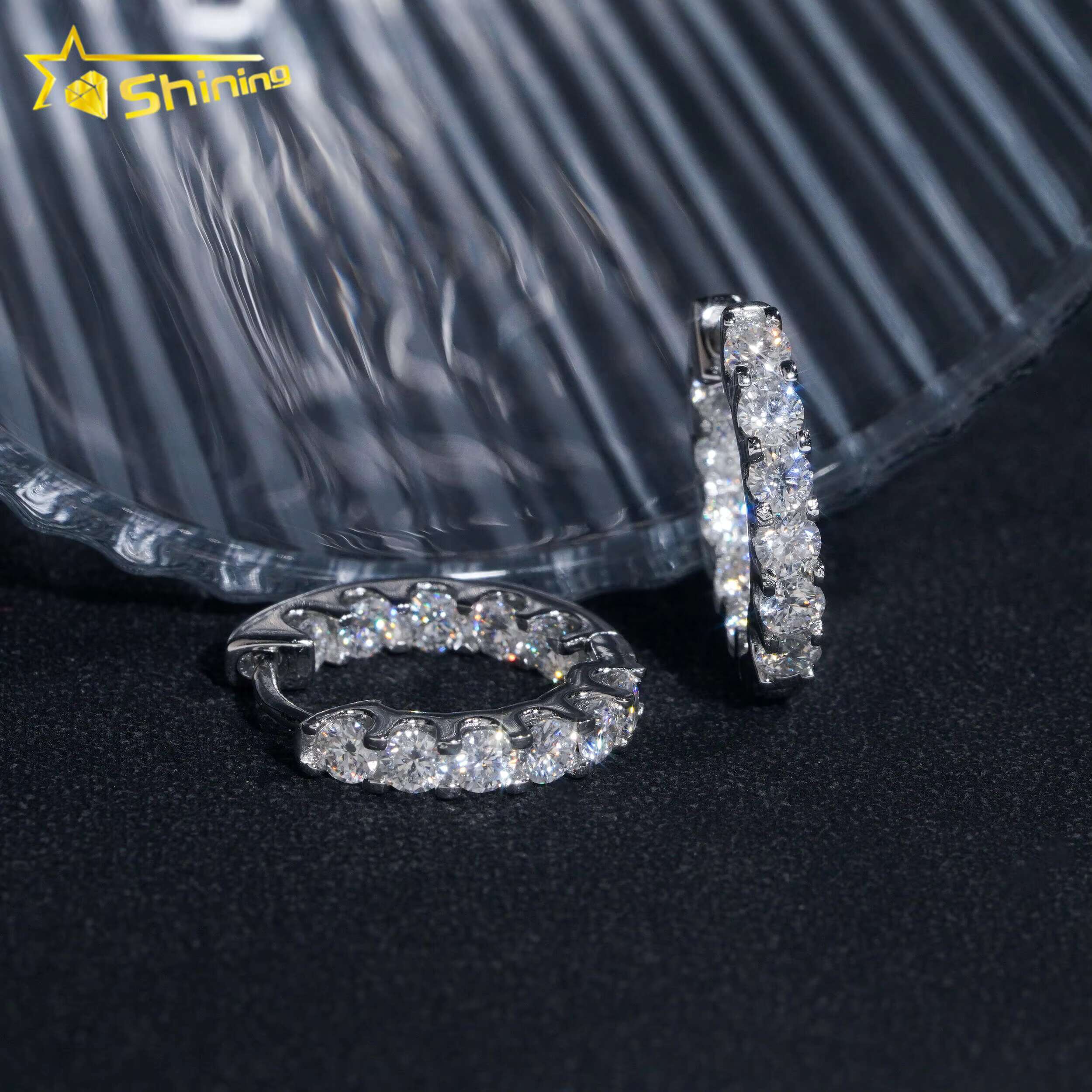 Pass Diamonds Tester GRA Moissanite 3.0mm Hoop Earrings Ready to Ship 925 Silver Gold Plated Hoop Fashion Jewelry Earrings