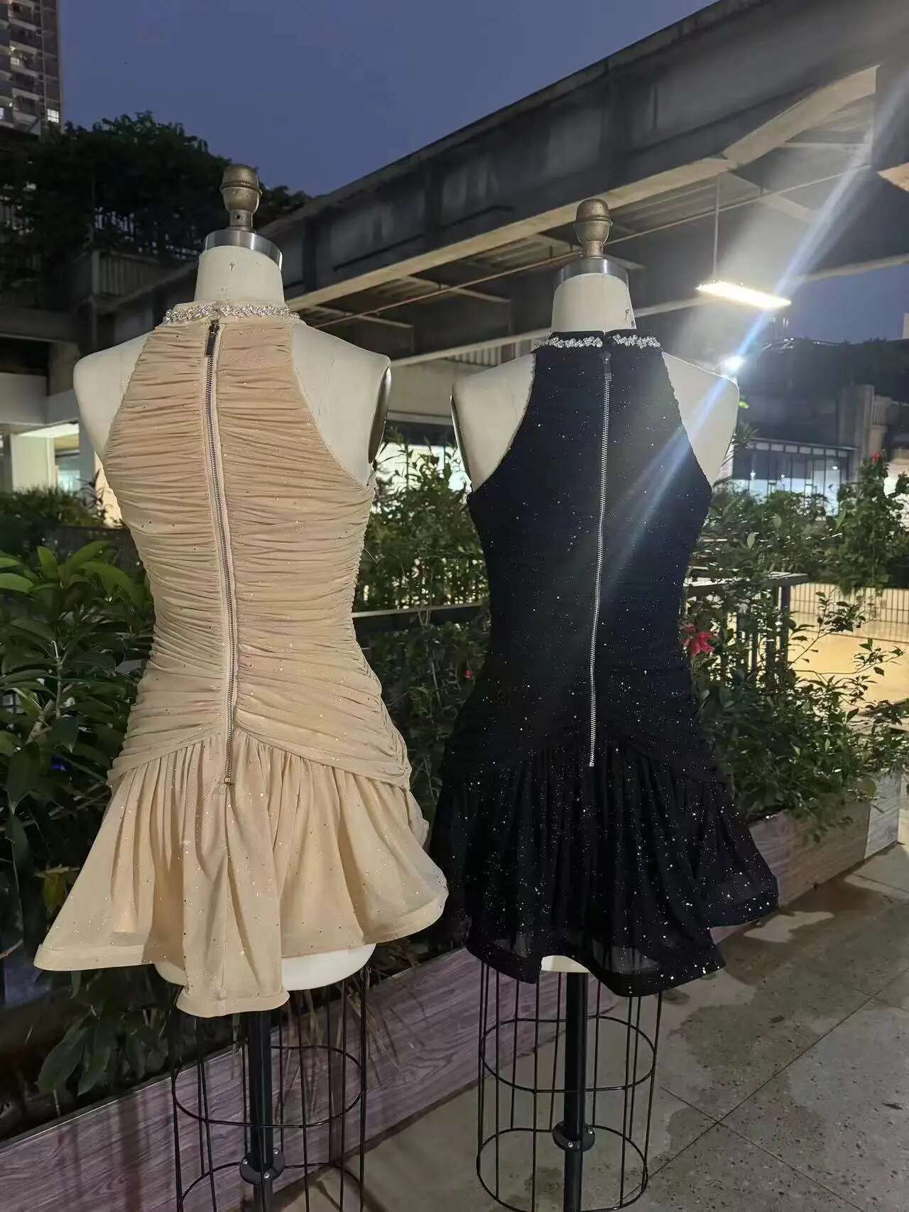 Premium Version Summer Shiny Rhie Sleeveless Mini Dress Pleated Slim Fit A-E Skirt Short Dresses Party Dresses