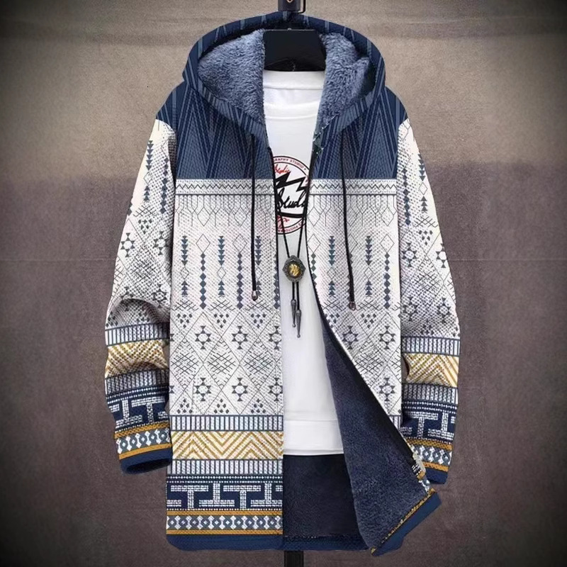 2025 Spring New Mens Medium to Long Digital Printed Coat Hooded Cardigan Coat