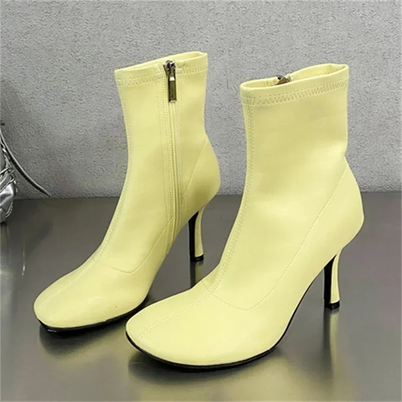 Spring Autumn SEXY Round Toe Women Ankle Boots Concise Thin High Heels Shoes Fashion Side Zipper Short Booties 251105