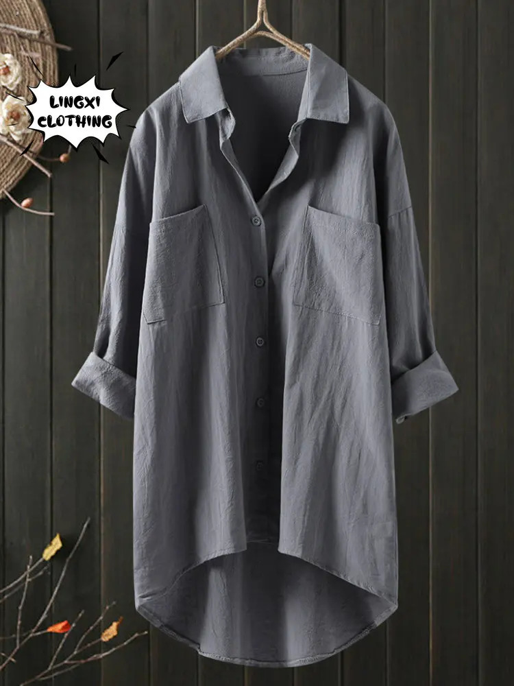 Elegant and Youth Woman Blouses Casual Home Cotton Linen Large Size Single Breasted Commuting Style Long Sleeved Shirt 250402