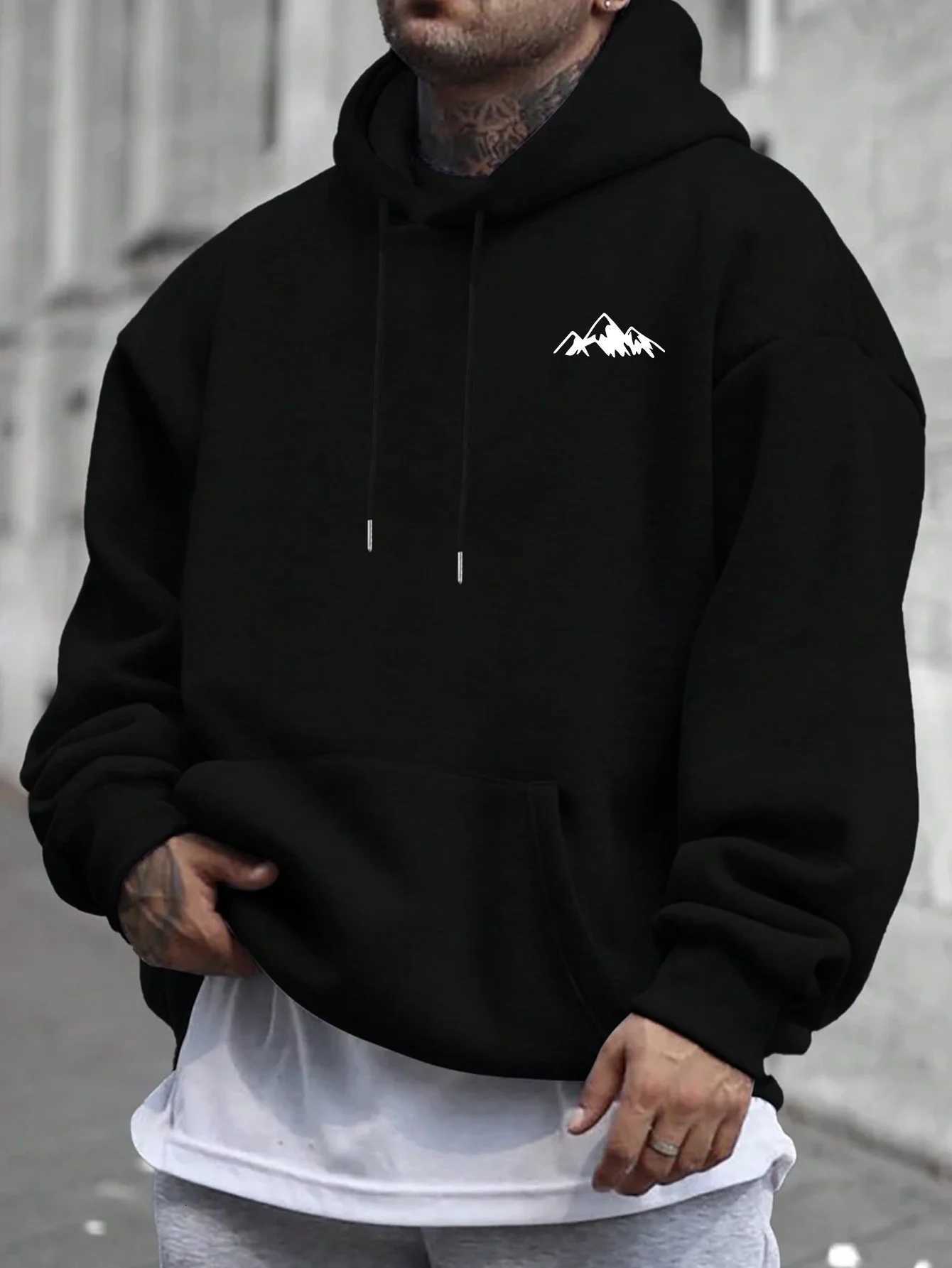 Mens casual pink hoodie with wool lining and fashionable pattern hoodie W251106