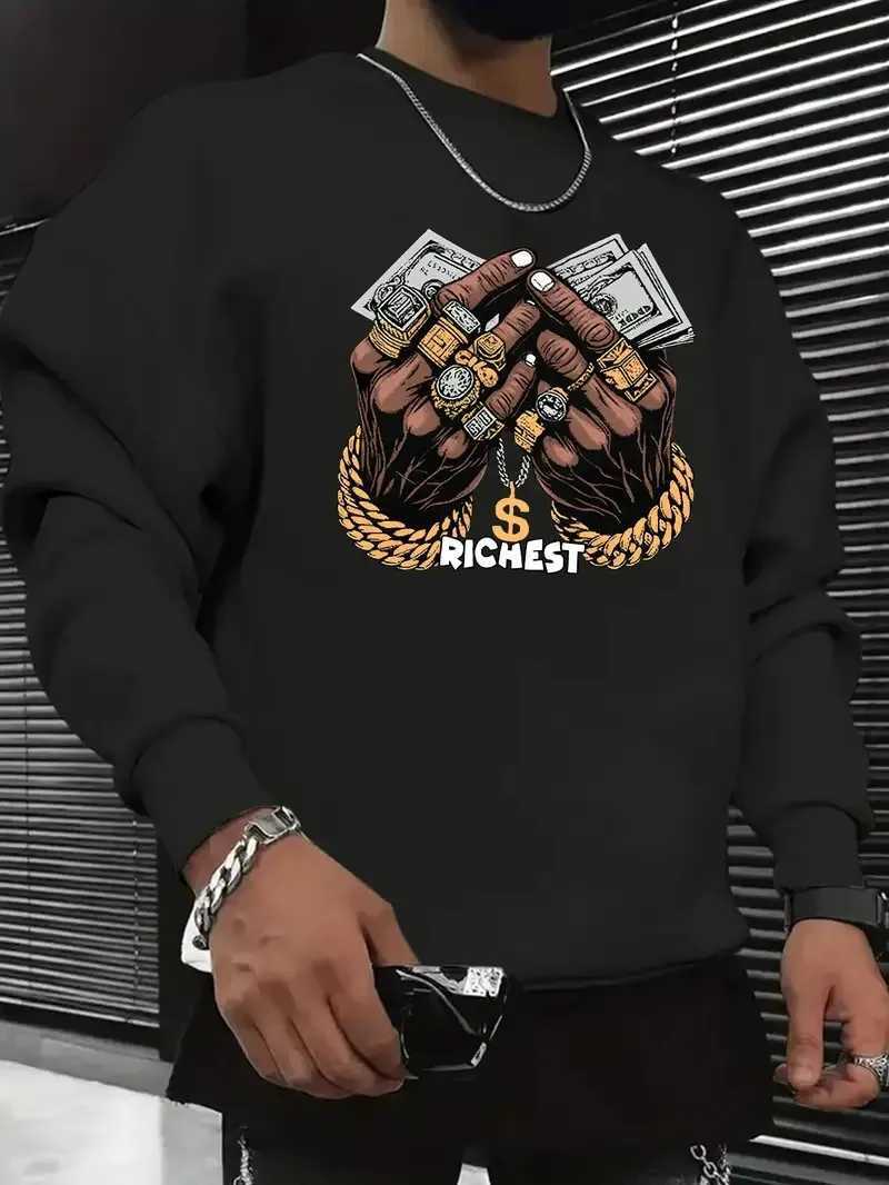 The new mens round-neck hoodie for Spring and Autumn 2025 features street fashion and soft 3D pattern printing W251106