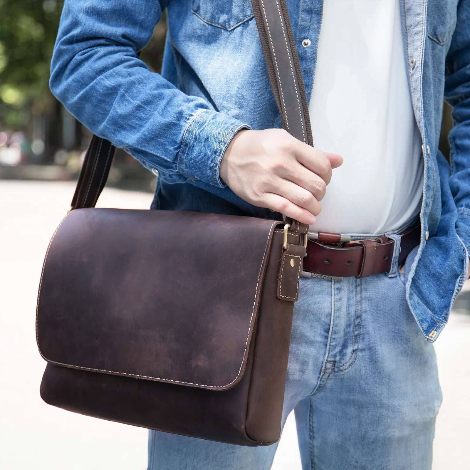 Vintage Crazy Horse Briefcases Laptop Office For Men Cover Messenger Men's Leather Bag Computer Bags