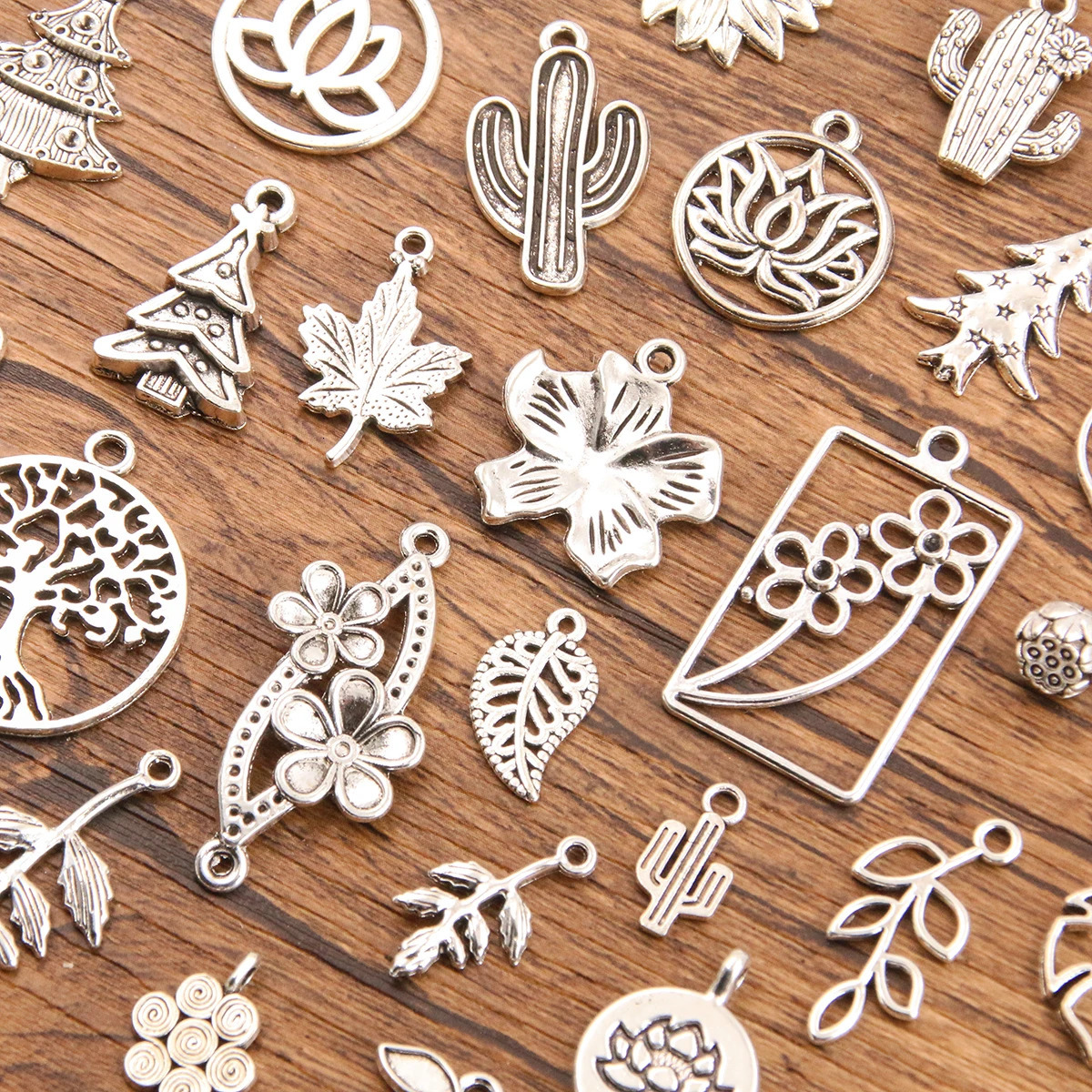 20 pieces of 26 style mixed alloy antique hollow tree flower cactus plant charm jewelry making DIY handmade Christmas pendant 250325