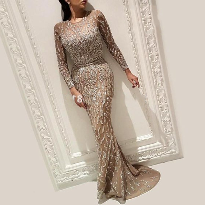 2025 New Womens Sexy Dress with Gold Sprinkled Long Sleeved Fishtail Ball Dress