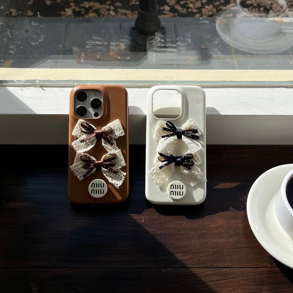 Leather Bowknot Phone Case Suitable for iPhone 17/16 Pro Max Solid Color Cartoon iPhone 16/15 Pro