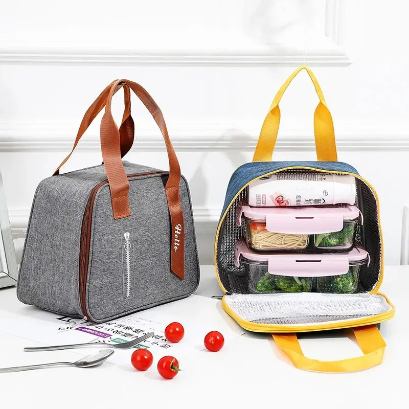 Portable lunch bag box insulated canvas handbag school bento portable dinner container picnic food storage 250401