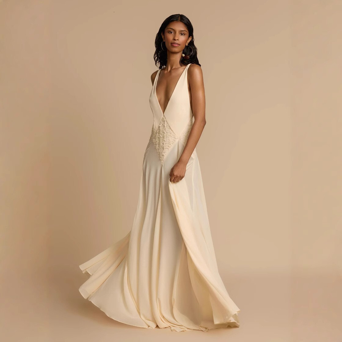 2025 Summer Womens Fashion Simple Hollow Splicing Lace Strap Color Dress