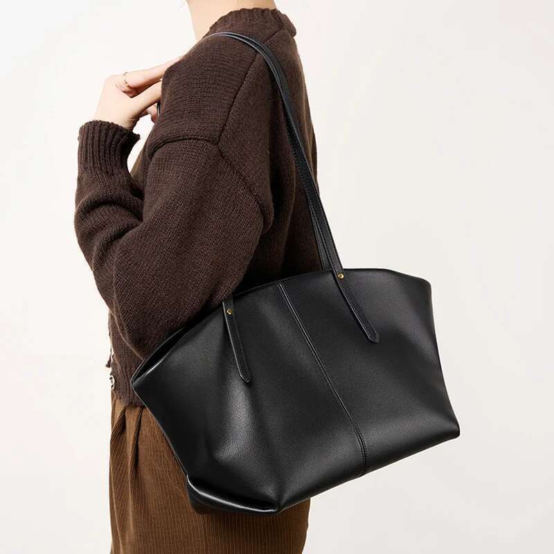 New Stylish Designer Casual Soft Women's Leather Tote Bag Versatile Female Shopping Shoulder Lady Simple Handbag