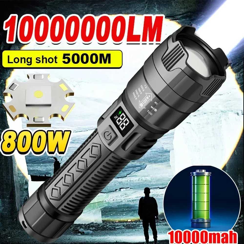 Ultra Bright LED Flashlight 2000LM Type-C Rechargeable Long Range Zoom Tactical Torch Outdoor Emergency Camping Fishing LanternW251106