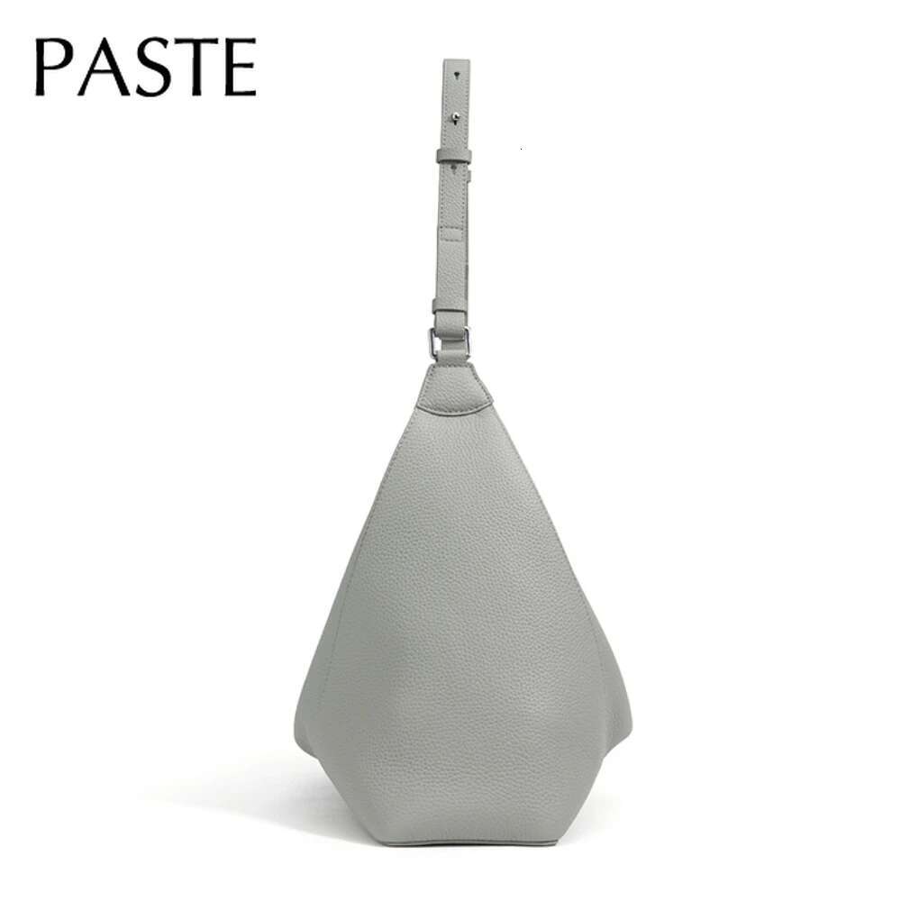 2025 Fashion Cement Grey Long Handle Hobo Tote Soft Thick Cow Leather Women Underarm Shoulder Bag Large Travel Handbag