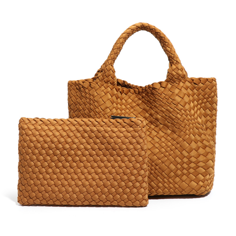 Casual Large-Capacity Hand-Woven Tote Bag - Textured Retro Style Handbag for Mother-Daughter Use Z260124