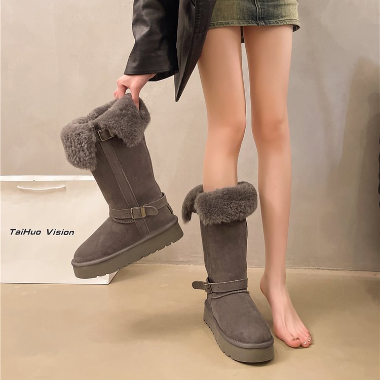 Free shipping winter thigh-high stylish and versatile snow boots, two-wear Korean-style women's winter snow boots with fleece and thickened warmt