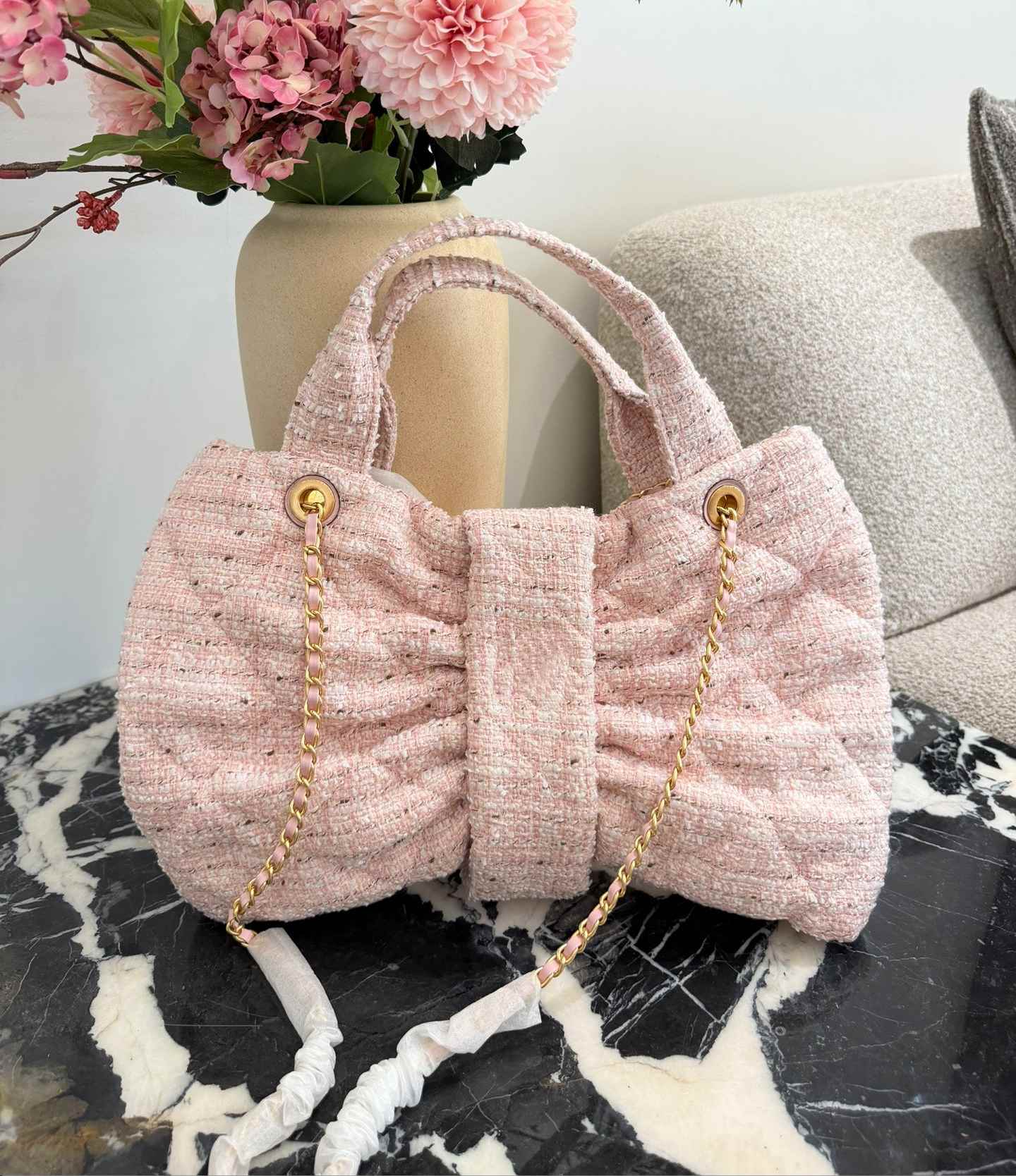 2026-bowling bag shoulder bag bow purse pink tweed bag chain bag mirror quality fur crossbody bag women vanity clutch bag weekend travel bag shopper wallet