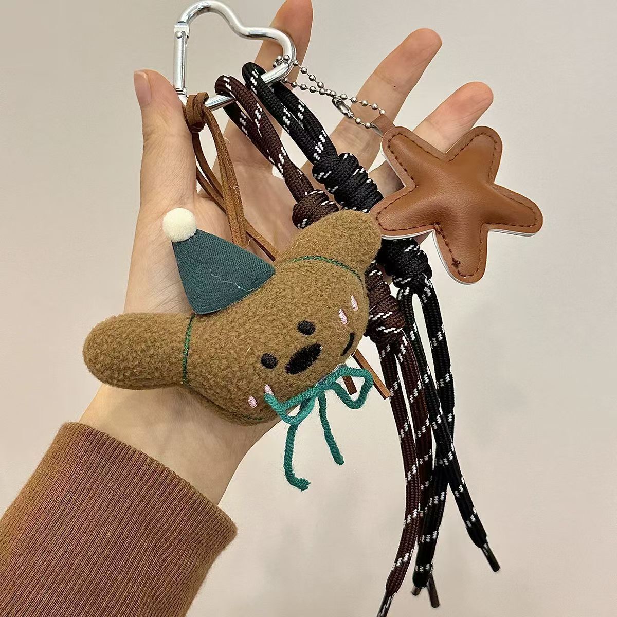 designer bag charm fashion series bag hanging cartoon plush bear doll pendant highend coffee color backpack bead chain keychain accessory
