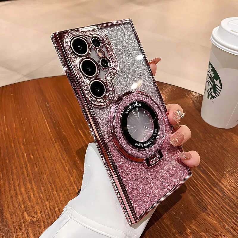 Glitter Magsafe Bracket Dia Case for Samsung Galaxy S25 S24 Ultra S23 S22Plus A55 A35 A25 A24 A15 A05S Plating Cover
