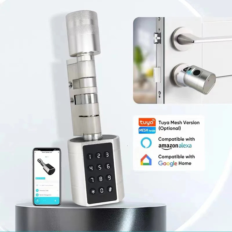 Tuya APP Fingerprint Cylinder Electronic Smart Door Lock Digital Keypad Code Key Card Remote Control Adjustable Home Apartment 250402