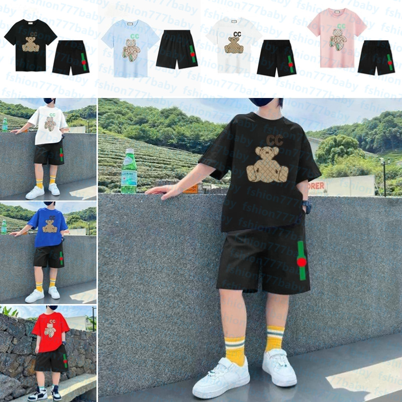 In stock baby Boys girl Kids Designer T-Shirt short pants Set Brand Simple fashion able versatile Children 2Piece Cotton high quality Clothing Fashion Apparel