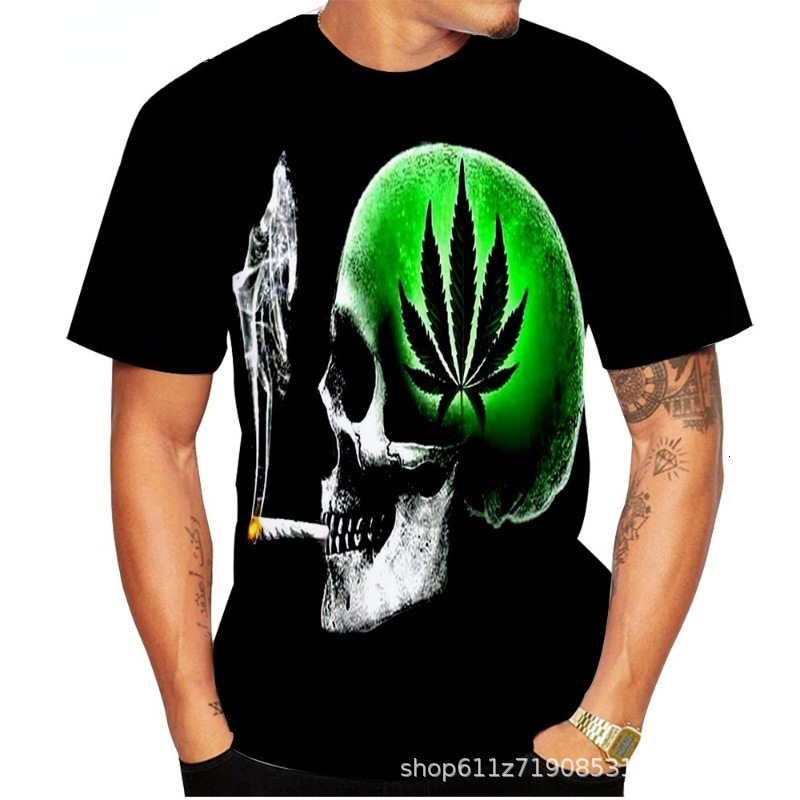 Spring fashion skeleton 3D printed mens street trend round neck short sleeved T-shirt top for men